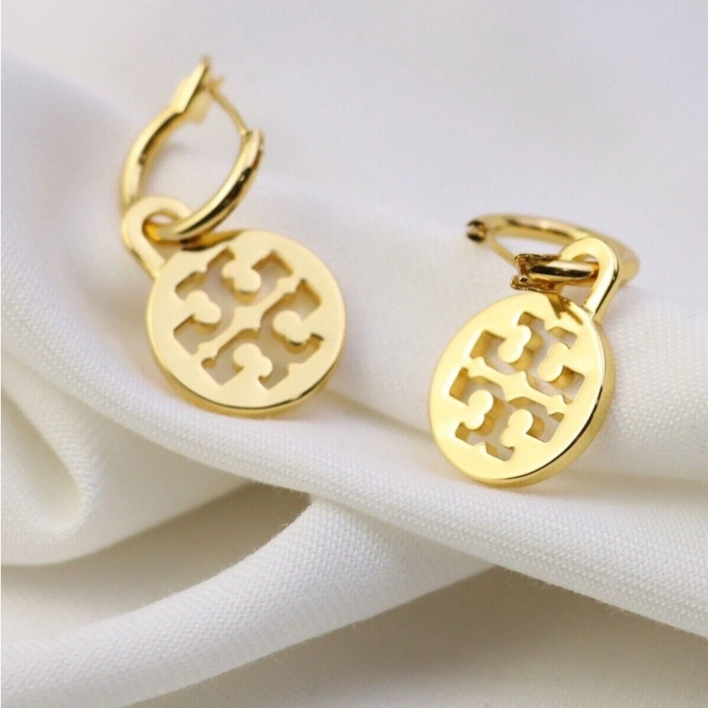 Tory Burch Gold Emblem Drop Earrings - Picture 3 of 4